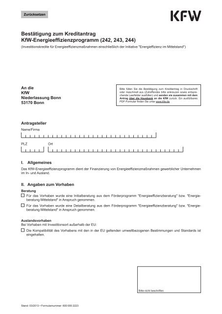 Bestätigung zum Kreditantrag KfW-Energieeffizienzprogramm (242 ...