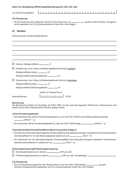 Bestätigung zum Kreditantrag KfW-Energieeffizienzprogramm (242 ...