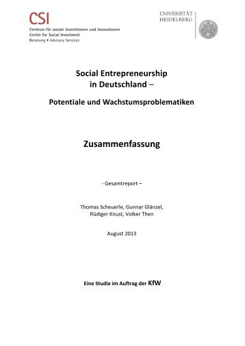 Social Entrepreneurship in Deutschland, Kurzfassung - KfW