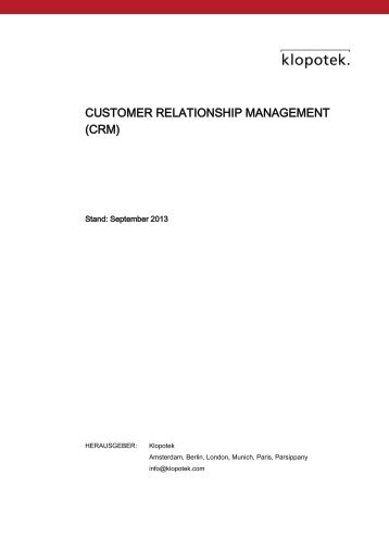 CUSTOMER RELATIONSHIP MANAGEMENT (CRM) - Klopotek