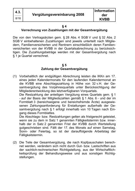 4.3. Vergütungsvereinbarung 2008 - Kassenärztliche Vereinigung ...