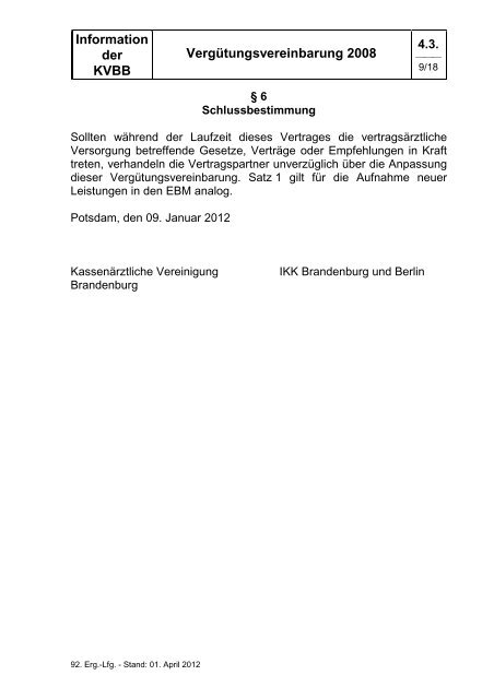 4.3. Vergütungsvereinbarung 2008 - Kassenärztliche Vereinigung ...