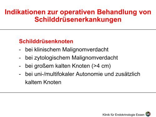 Indikation zur operativen Behandlung von Schilddrüsenerkrankungen