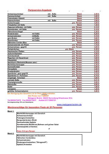 Preisliste - Brohm Metzgerei