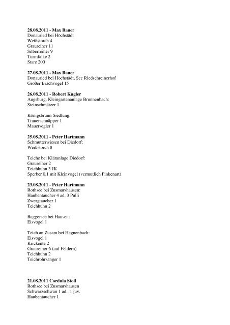 Aktuelle Beobachtungen 3. Quartal 2011