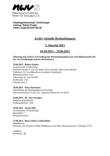 Aktuelle Beobachtungen 2. Quartal 2011