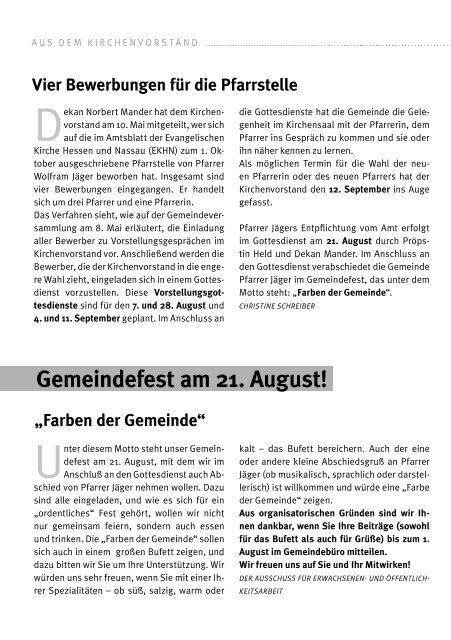 Gemeindebrief Juli August September - Pauluskirche