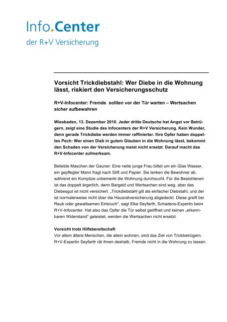 Vorsicht Trickdiebstahl: Wer Diebe in die Wohnung lässt, riskiert den ...