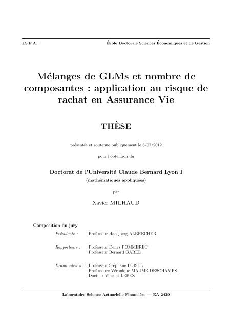 Mélanges de GLMs et nombre de composantes : application ... - Scor