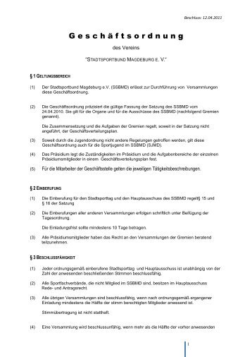 Geschäftsordnung SSB Magdeburg (397 kB) - Stadtsportbund ...