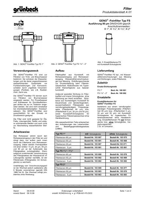 Datenblatt FS-Filter - Stave Wassertechnik GmbH