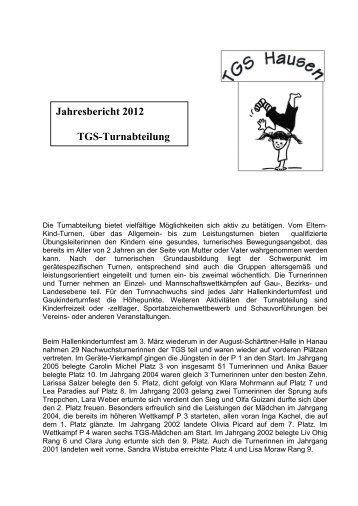 Jahresbericht der Abteilung 2012 - TGS-Hausen