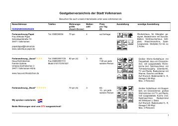 Gastgeberverzeichnis der Stadt Volkmarsen