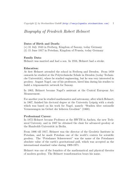 Biography of Friedrich Robert Helmert