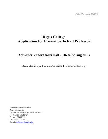 Regis College Application for Promotion to Full Professor Activities ...