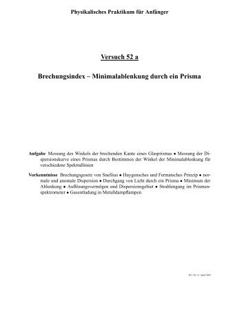 Minimalablenkung durch ein Prisma - I. Physikalisches Institut B