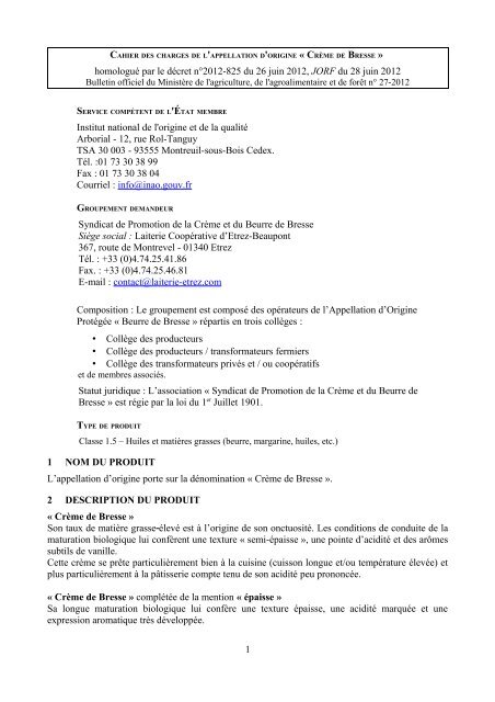 CDC_Creme_de_Bresse (PDF - 419.7 ko) - Ministère de l ...
