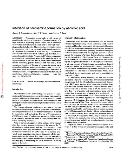 Inhibition of nitrosamine formation by ascorbic acid - American ...