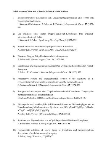 Publications of Prof. Dr. Albrecht Salzer; RWTH Aachen l ...