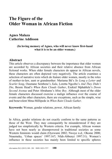 The Figure of the Older Woman in African Fiction