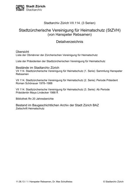 Stadtzürcherische Vereinigung für Heimatschutz.pdf - Stadt Zürich