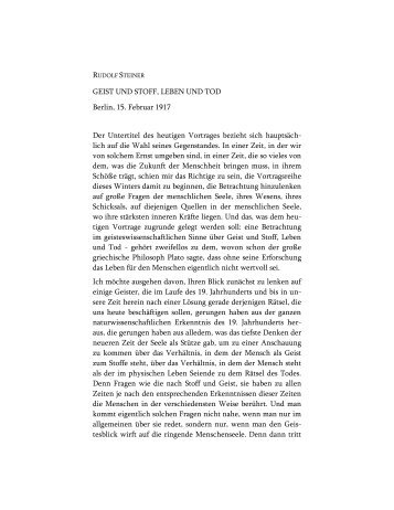 Geist und Stoff, Leben und Tod - Rudolf Steiner Online Archiv