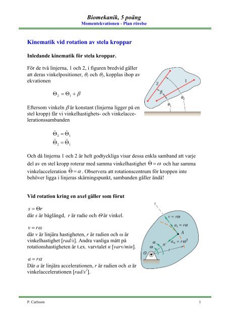 Biomekanik, 5 poäng Kinematik vid rotation av stela kroppar