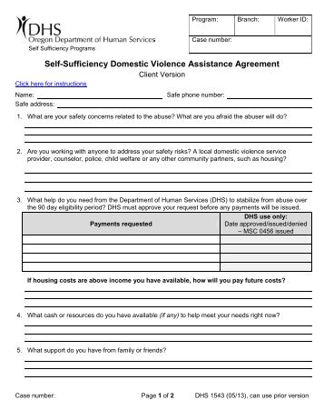 Self-Sufficiency Domestic Violence Assistance Agreement