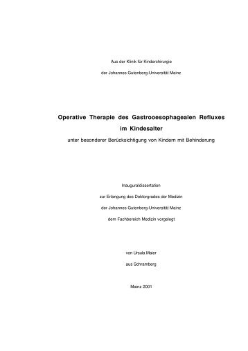 Operative Therapie des Gastrooesophagealen Refluxes im ...