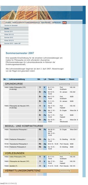 Sommersemester 2007 - Institut fÃ¼r Philosophie - UniversitÃ¤t Rostock