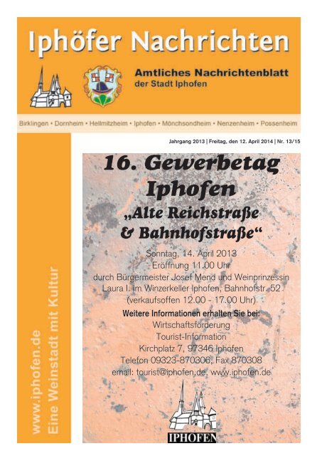 16 Gewerbetag Iphofen A Zalte Reichstraaÿe Bahnhofstraaÿea œ