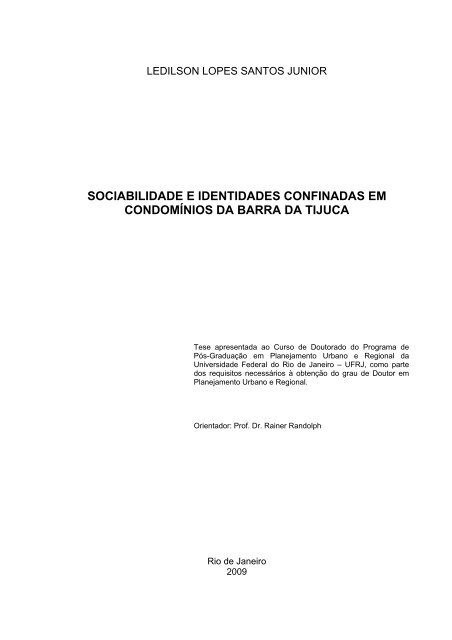 SOCIABILIDADE E IDENTIDADES CONFINADAS EM  - Ippur - UFRJ