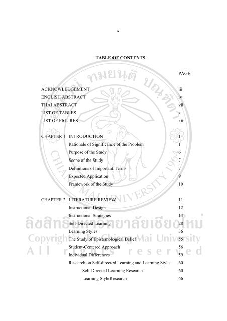 x TABLE OF CONTENTS PAGE ACKNOWLEDGEMENT iii ENGLISH ...