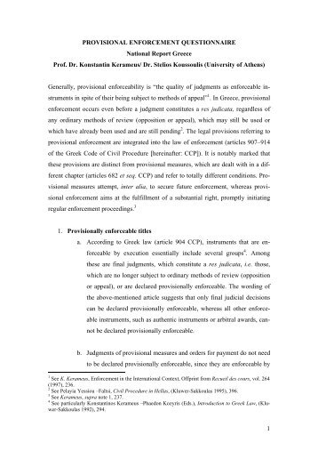 1 PROVISIONAL ENFORCEMENT QUESTIONNAIRE National ...