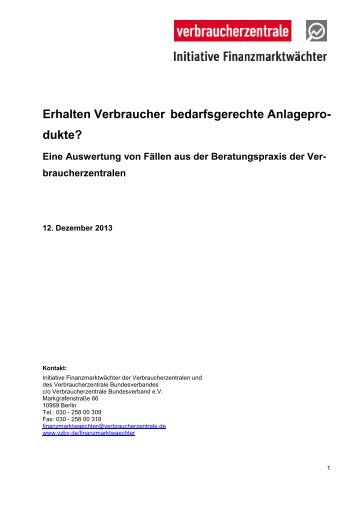 Untersuchung zu bedarfsgerechten Anlageprodukten - vzbv