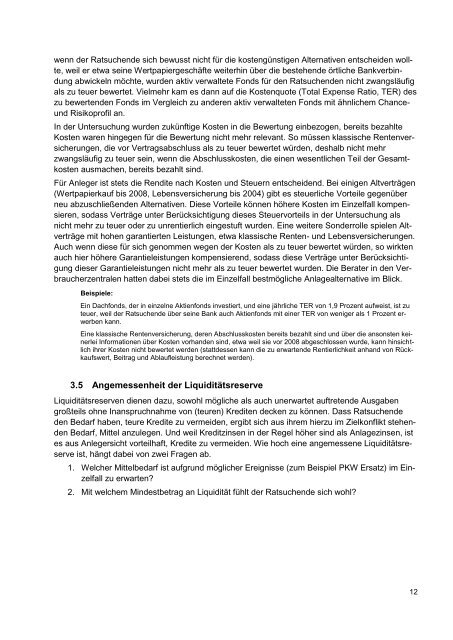 Untersuchung zu bedarfsgerechten Anlageprodukten - vzbv