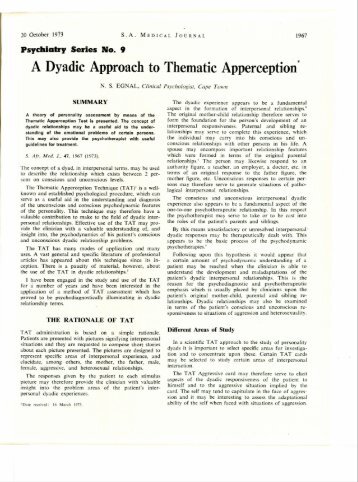 A Dyadic Approach to Thematic Apperception - SAMJ Archive Browser