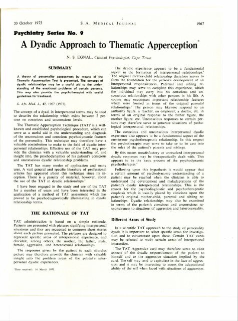 A Dyadic Approach to Thematic Apperception - SAMJ Archive Browser