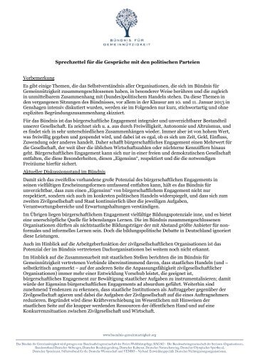 Sprechzettel für die Gespräche mit den politischen Parteien ... - BBE