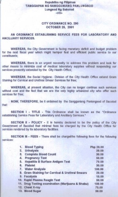 City Ordinance No. 290 - Bacolod City