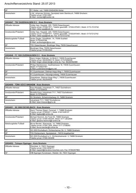 - 1 - Anschriftenverzeichnis Stand: 25.07.2013