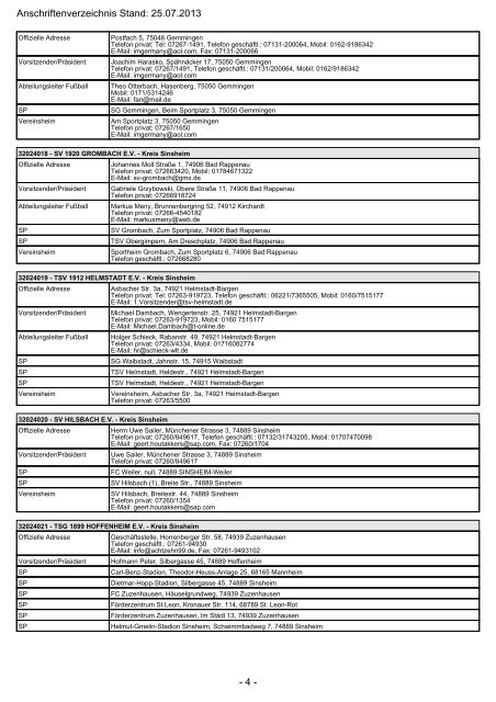 - 1 - Anschriftenverzeichnis Stand: 25.07.2013