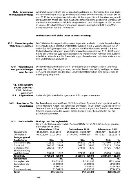 Verwaltungsbericht 2012 - Gemeinde Lyss