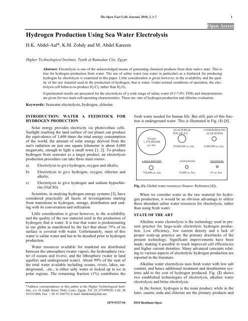 Hydrogen Production Using Sea Water Electrolysis - Bentham Science