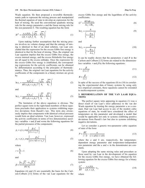 Extending the Van Laar Model to ... - Bentham Science