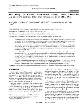 Genetic relationship of Cephalosporin resistance Salmonella ...