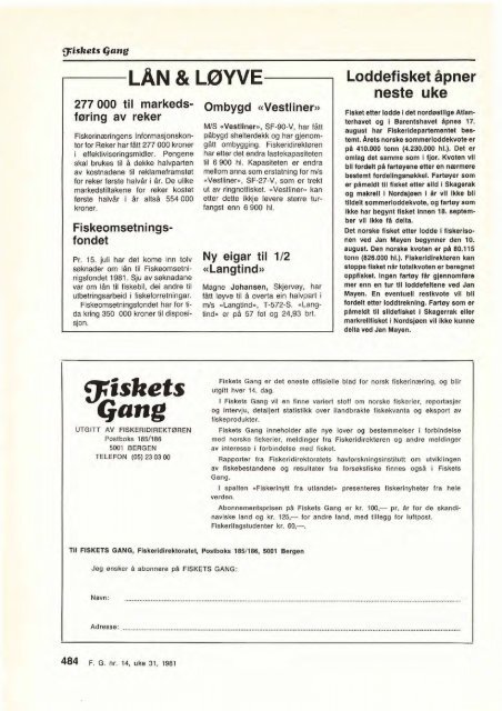 Fiskets Gang. Nr. 14-1981. 67. årgang