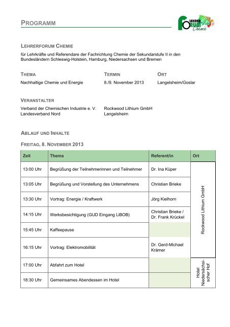 PROGRAMM - Chemie Nord