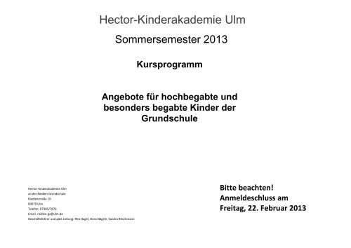 Schülerakademie-Programm Sommersemester 2013 - Ulm