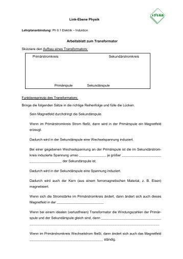 Link-Ebene Physik Arbeitsblatt zum Transformator Skizziere den ...